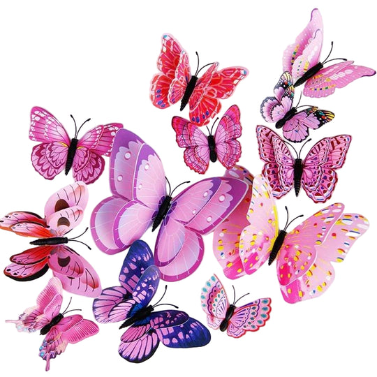 Flutter Flyers  Pink Butterfly Stickers I 1-Dozen 3D Magnetic Stickers