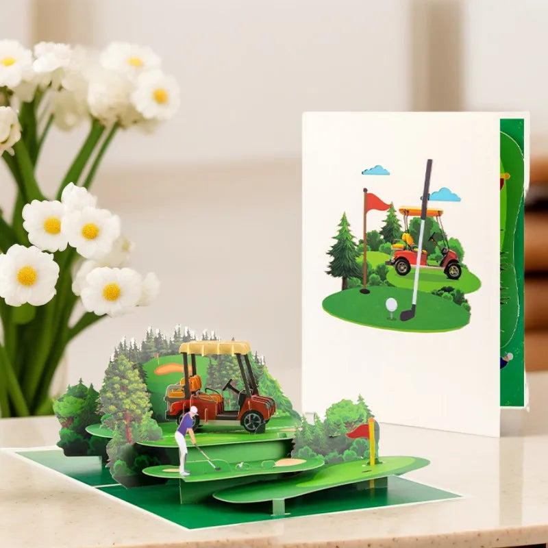 FlutterJoy: Golf Course Pop-Up Card for Dad
