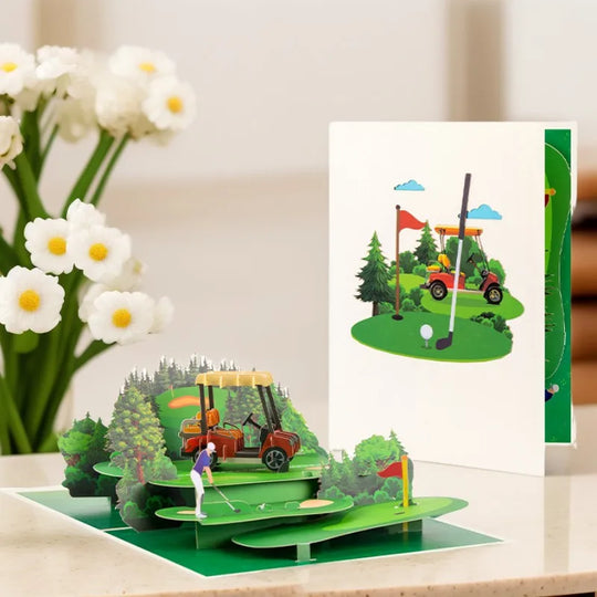 FlutterJoy: Golf Course Pop-Up Card for Dad