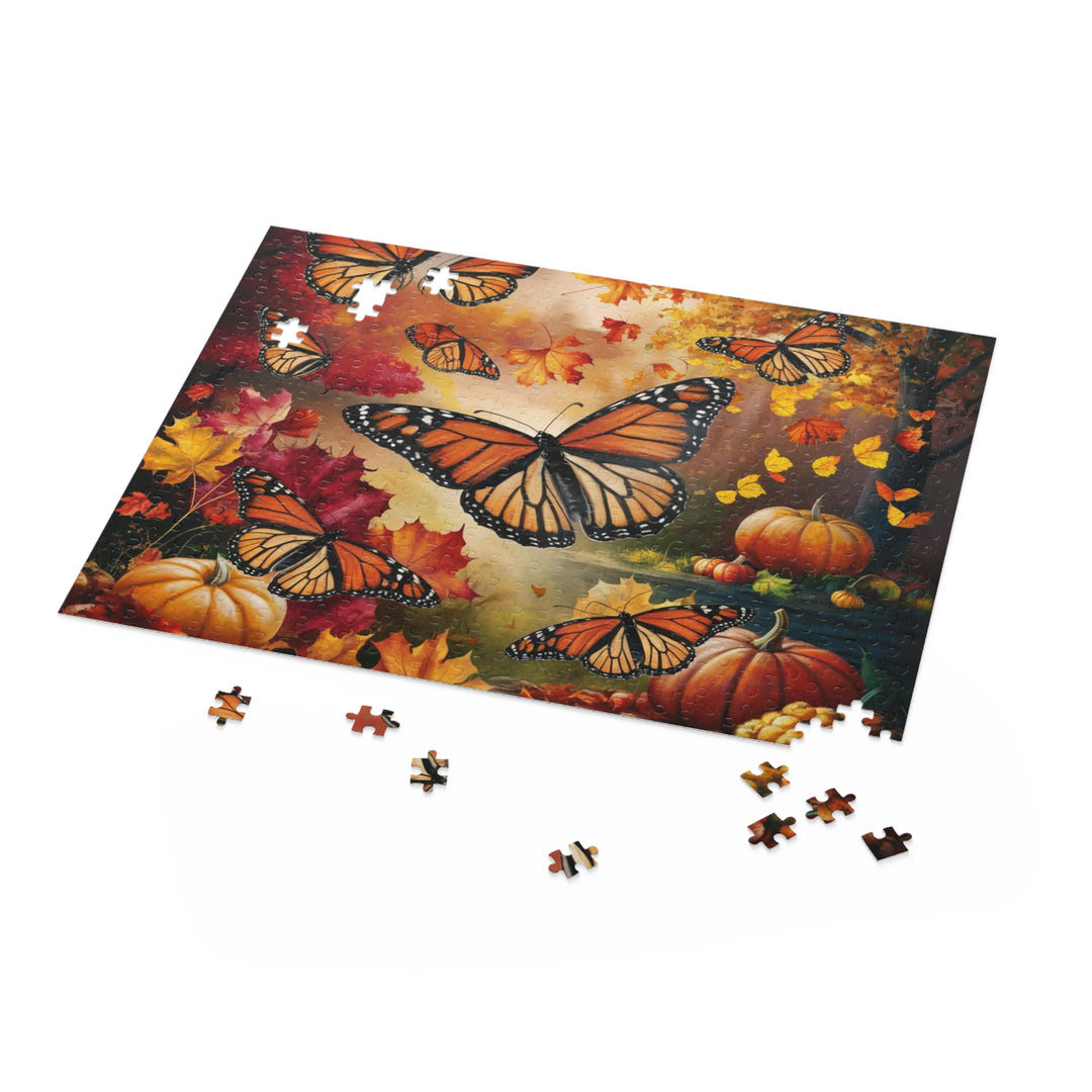 Autumn Monarchs Puzzle - Monark Sommerfugle i efterårsløv