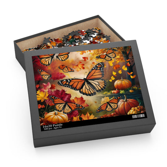 Autumn Monarchs Puzzle - Monark Sommerfugle i efterårsløv