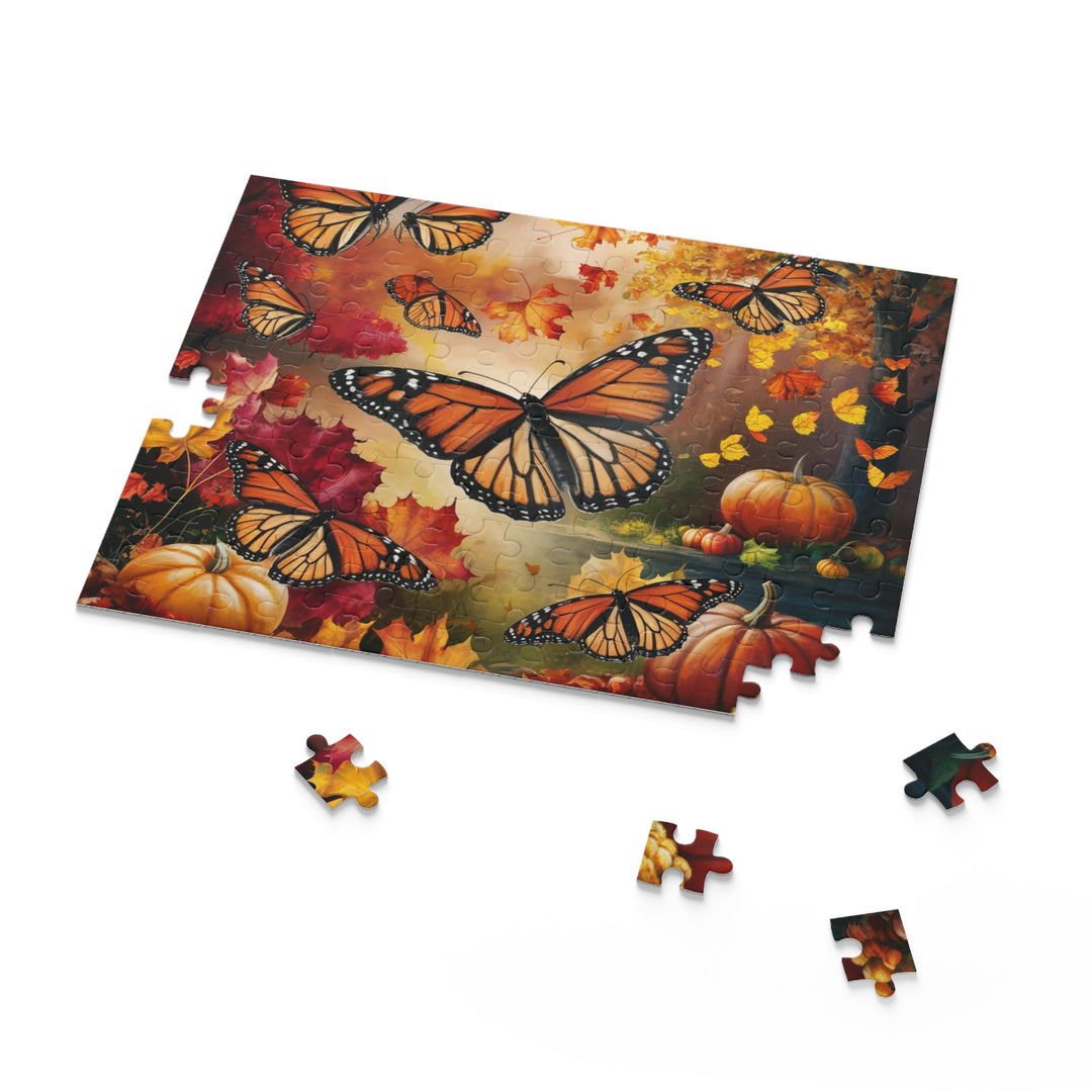 Autumn Monarchs Puzzle - Monark Sommerfugle i efterårsløv