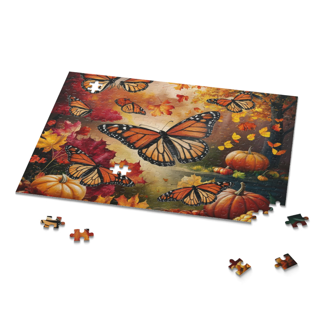 Autumn Monarchs Puzzle - Monark Sommerfugle i efterårsløv