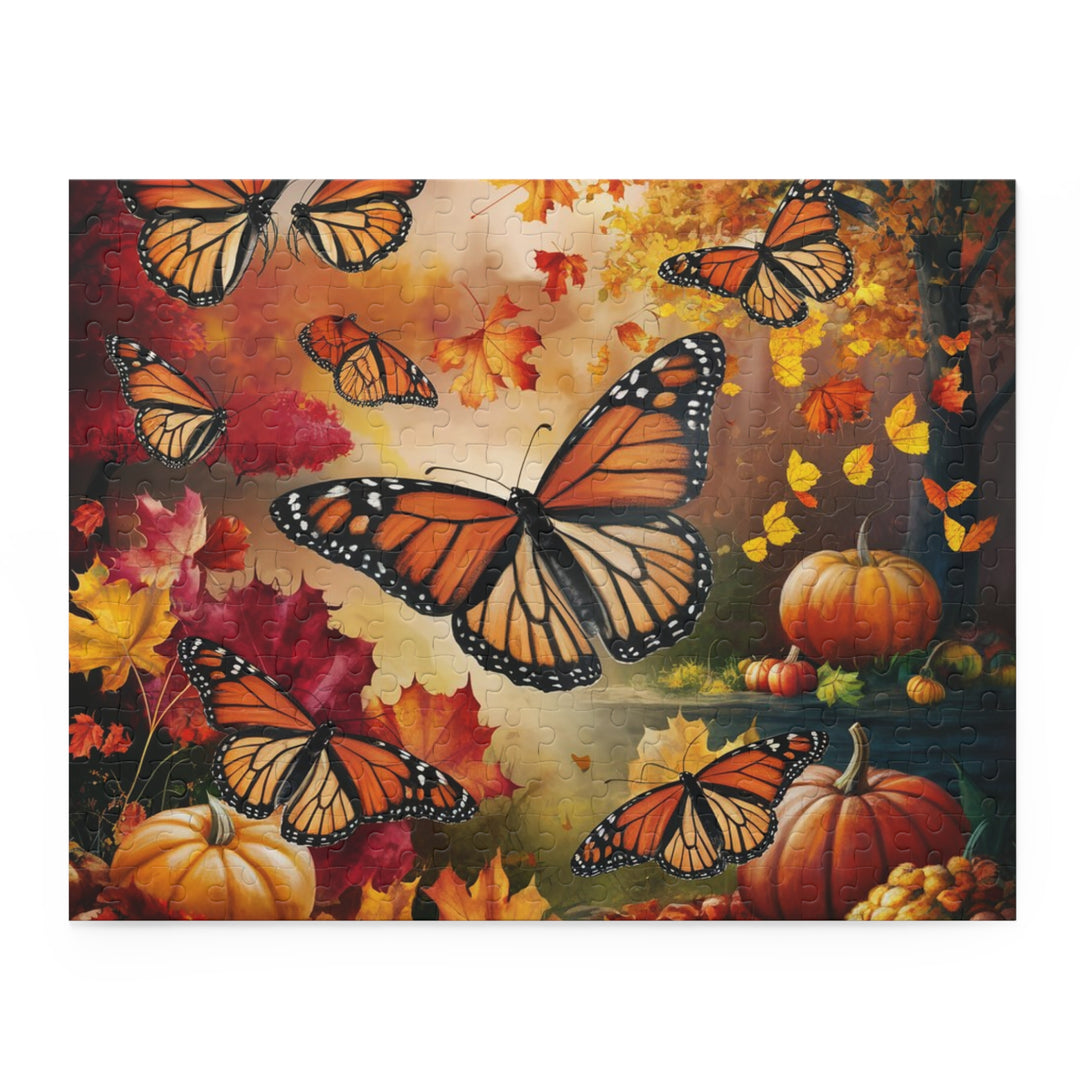 Autumn Monarchs Puzzle - Monark Sommerfugle i efterårsløv