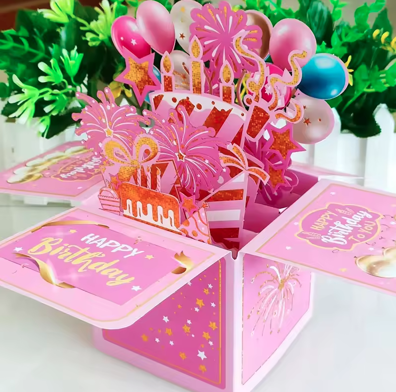 FlutterBloom Pop-Up Birthday Bouquet — Fireworks- Pink