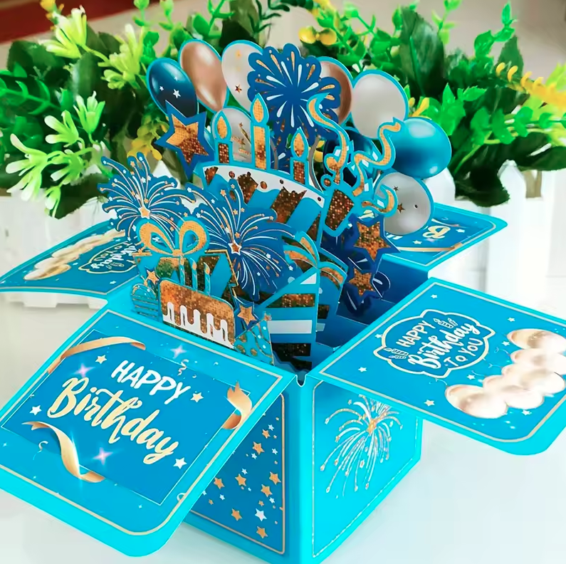 FlutterBloom Pop-Up Birthday Bouquet — Fireworks- Blue