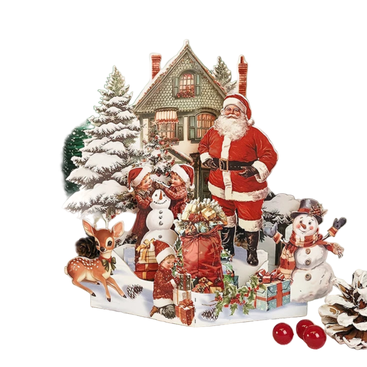 FlutterJolly: Vintage Christmas Pop-Up Cards — Classic Santa & Snowman