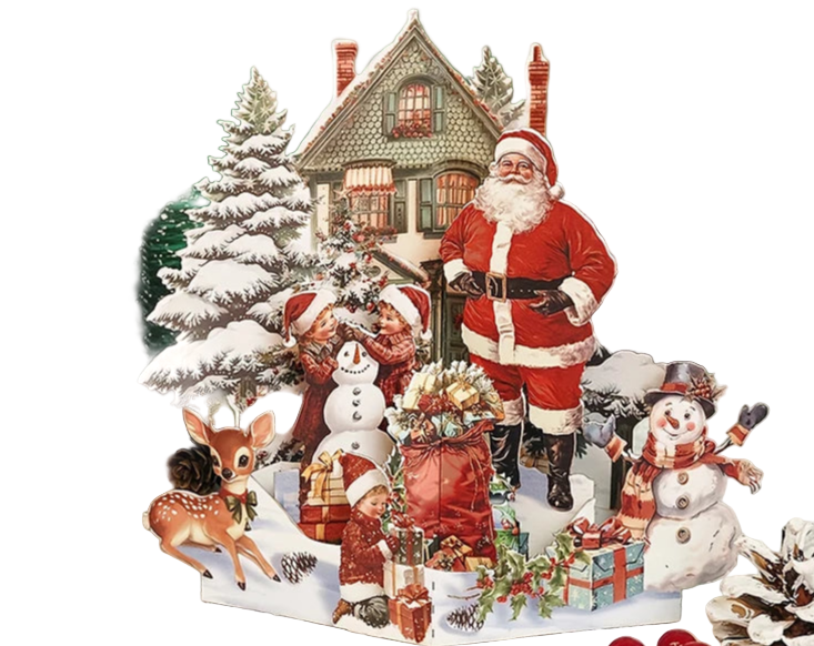 FlutterJolly : Cartes pop-up Noël vintage — Père Noël classique et bonhomme de neige