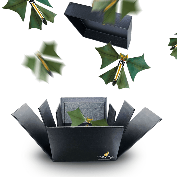 Flutter Flyers BlackBox + 10 Bats Halloween BatFlyers and BatBox I Flying Bats and Black Explosion Box