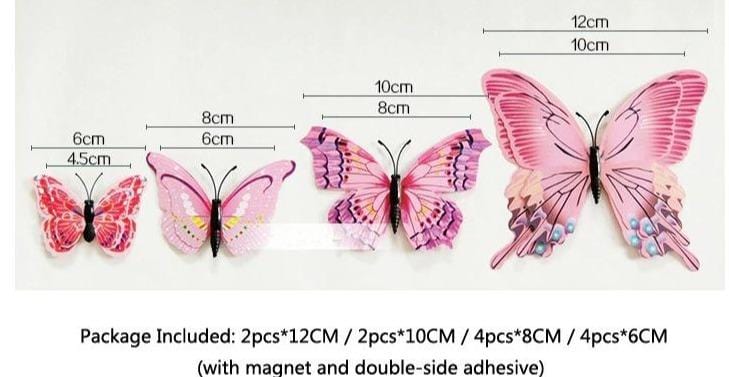 Flutter Flyers  Butterfly Stickers I 1-Dozen 3D Magnetic Stickers