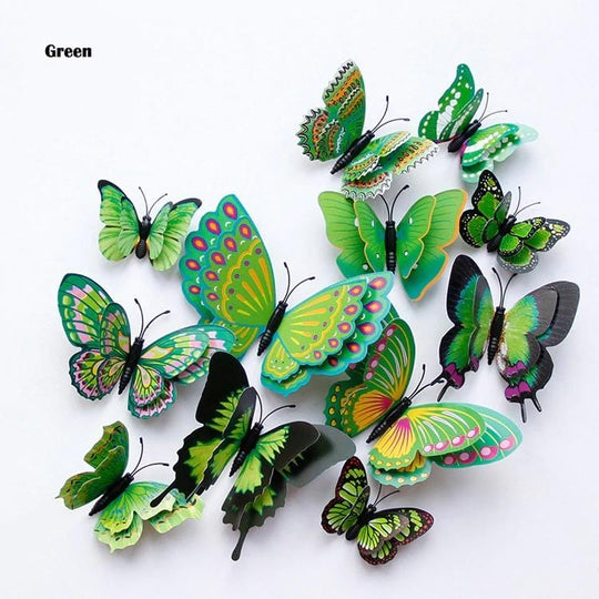 Flutter Flyers  Green Butterfly Stickers I 1-Dozen 3D Magnetic Stickers
