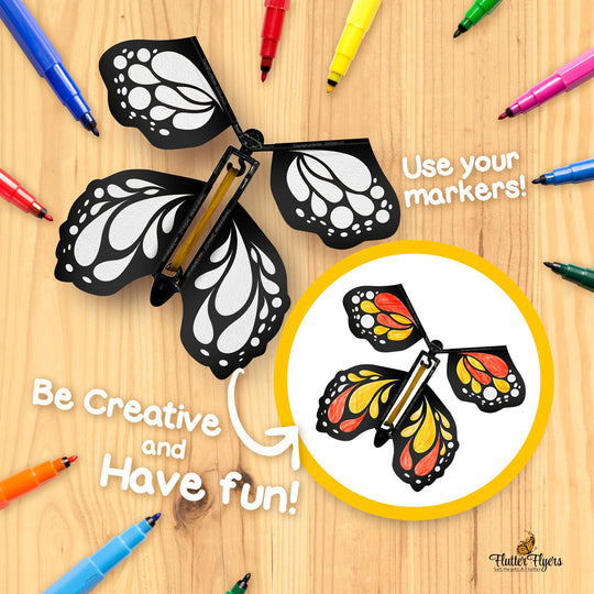 Color Your Own Flying Butterflies, Butterfly Craft for Kids, Wind Up Flying Toy, DIY Coloring Activity, Greeting Card Surprise