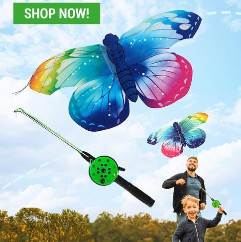 Butterfly Kite for Kids, No Wind Needed, Kid Powered Flying Butterfly Toy, Indoor Outdoor Kite, Birthday Gift for Kids