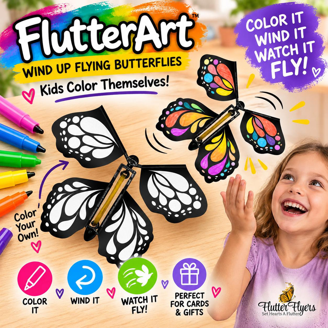 Color Your Own Flying Butterflies, Butterfly Craft for Kids, Wind Up Flying Toy, DIY Coloring Activity, Greeting Card Surprise