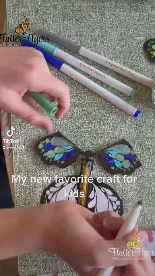 Color Your Own Flying Butterflies, Butterfly Craft for Kids, Wind Up Flying Toy, DIY Coloring Activity, Greeting Card Surprise