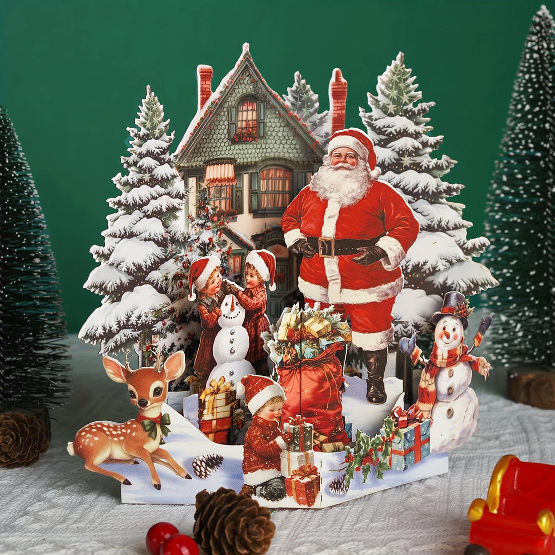 FlutterJolly: Vintage Christmas Pop-Up Cards — Classic Santa & Snowman