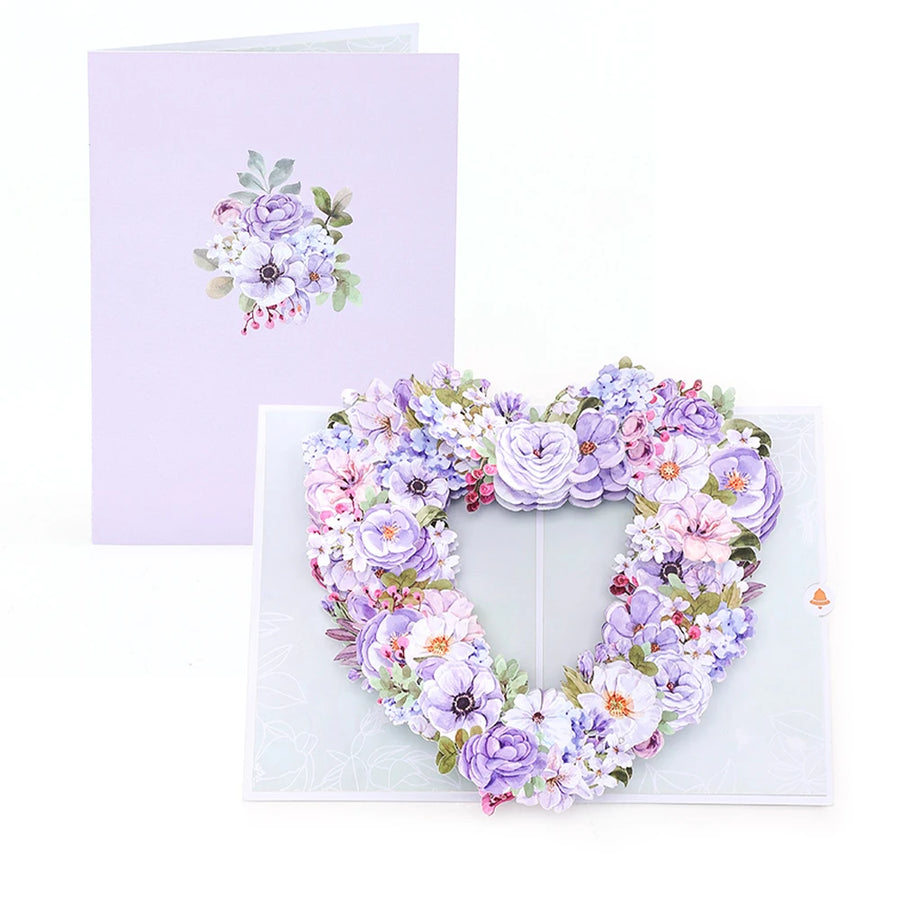FlutterJoy: Blooming Treasures Pop-Up Cards — Lavender Heart Wreath
