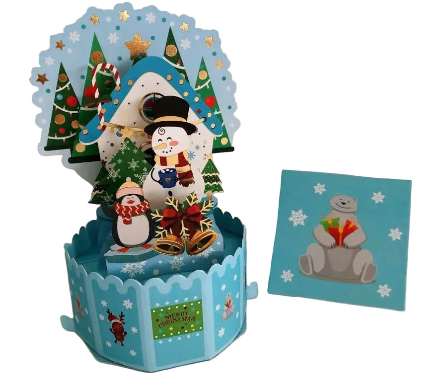 Cartes pop-up de Noël FlutterJolly — Bonhomme de neige du pays des merveilles hivernal